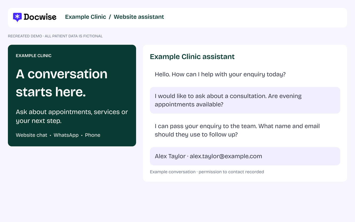 Docwise follow-ups &mdash; website &mdash; fictional demonstration